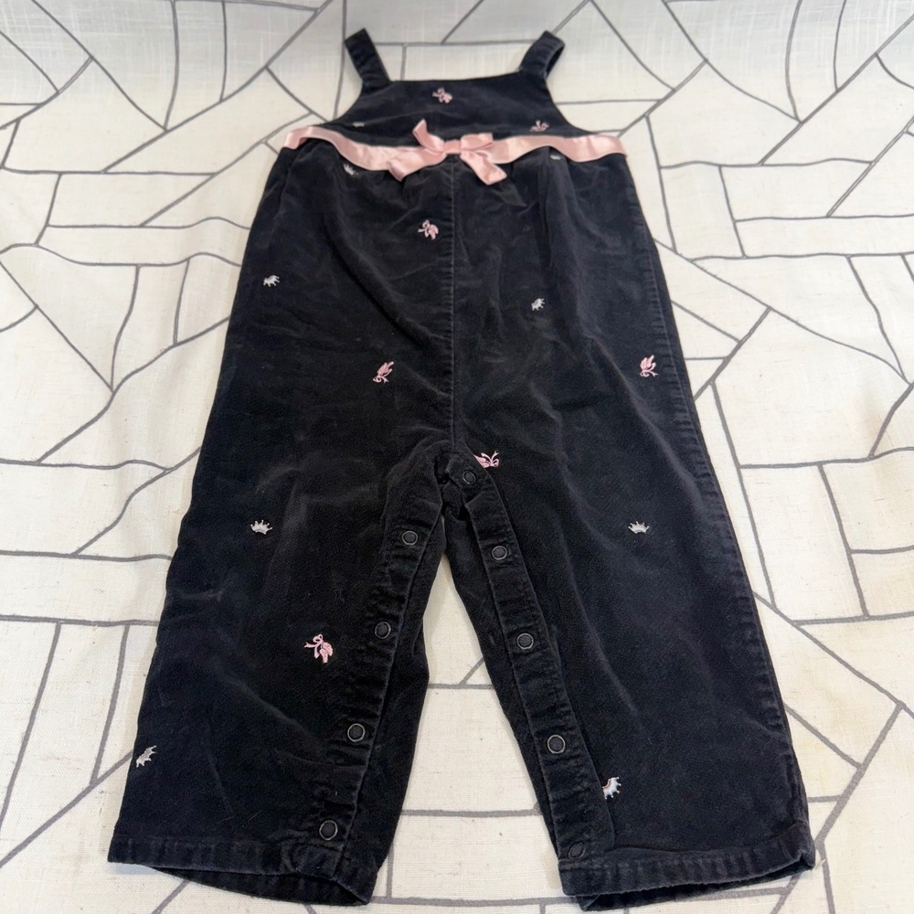 Gymboree Corduroy Overalls 18-24M Black Pink Bow Crown Embroidery Vintage 2004